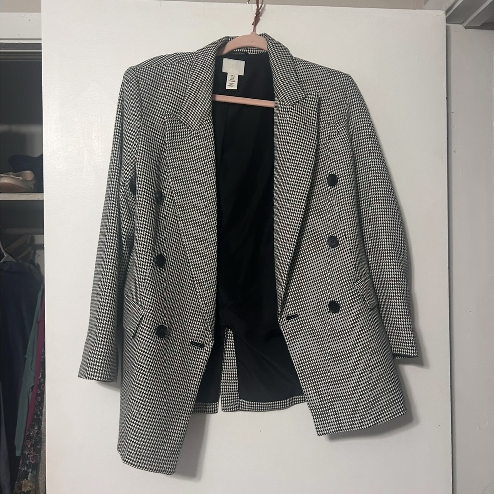 H&M Black and White Houndstooth Blazer
